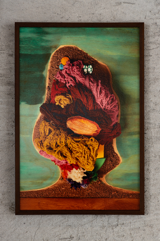 Selfportrait #4, Adobe, Yarns, Fused glass, Murano Beads in Arin