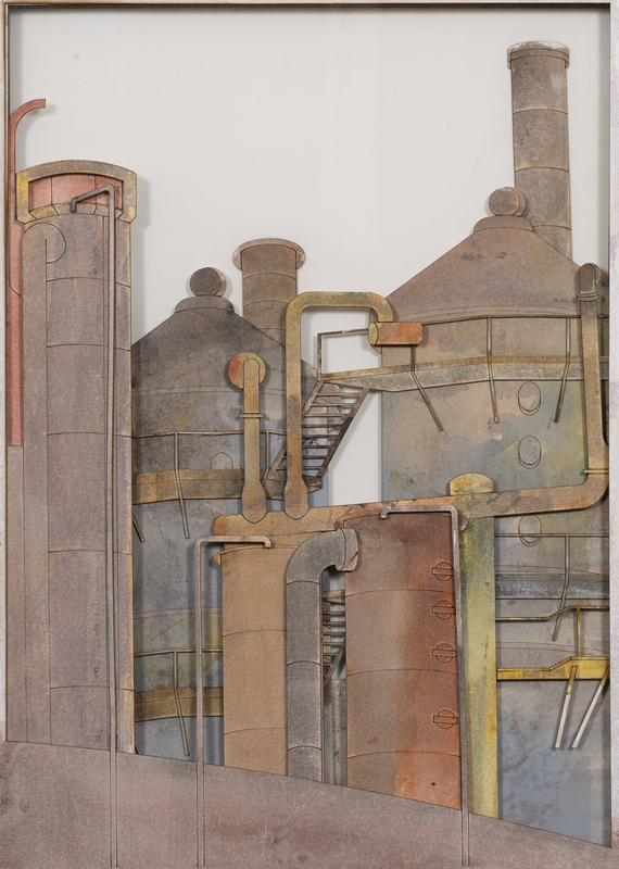 Industrial landscape, (Paper relief Drawing)